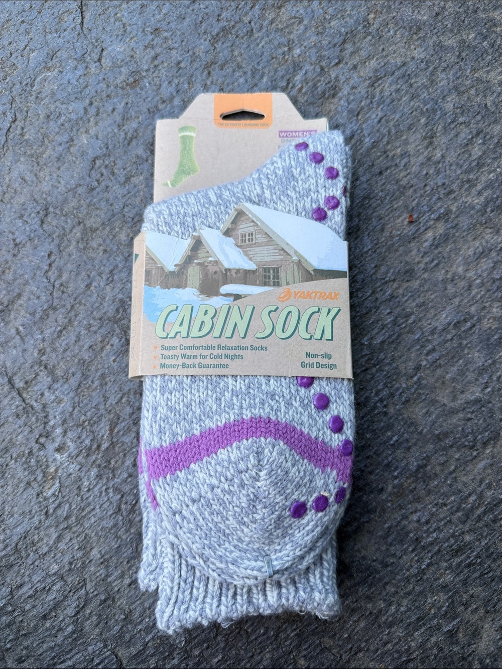 Yaktrax Women's Light Gray Cabin Socks with Purple Accents
